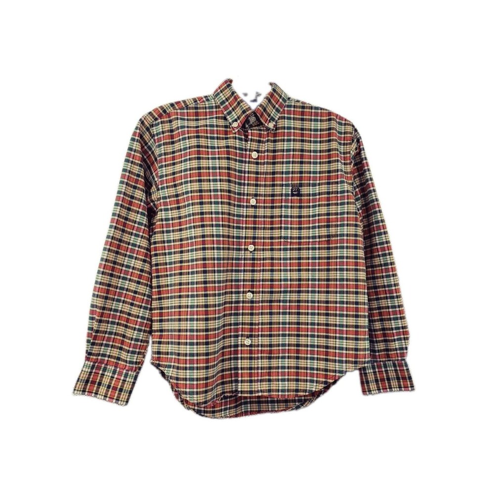 Cinch Boy's Button Up Shirt Size L Long Sleeve Red Grey Green Plaid Western